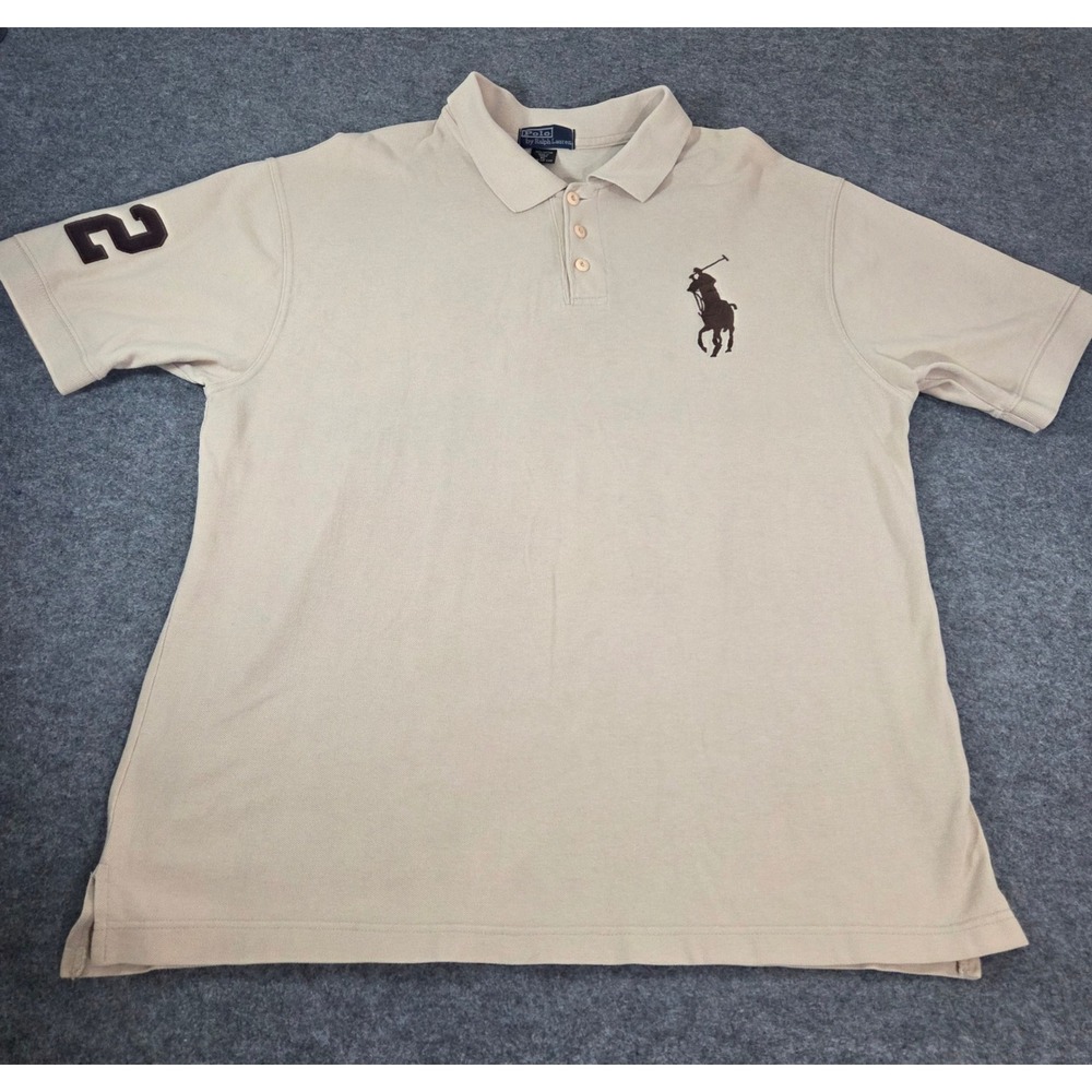 Vintage 90s Polo Ralph Lauren Big Pony Polo Shirt Mens XL #2 Korea Tan Brown